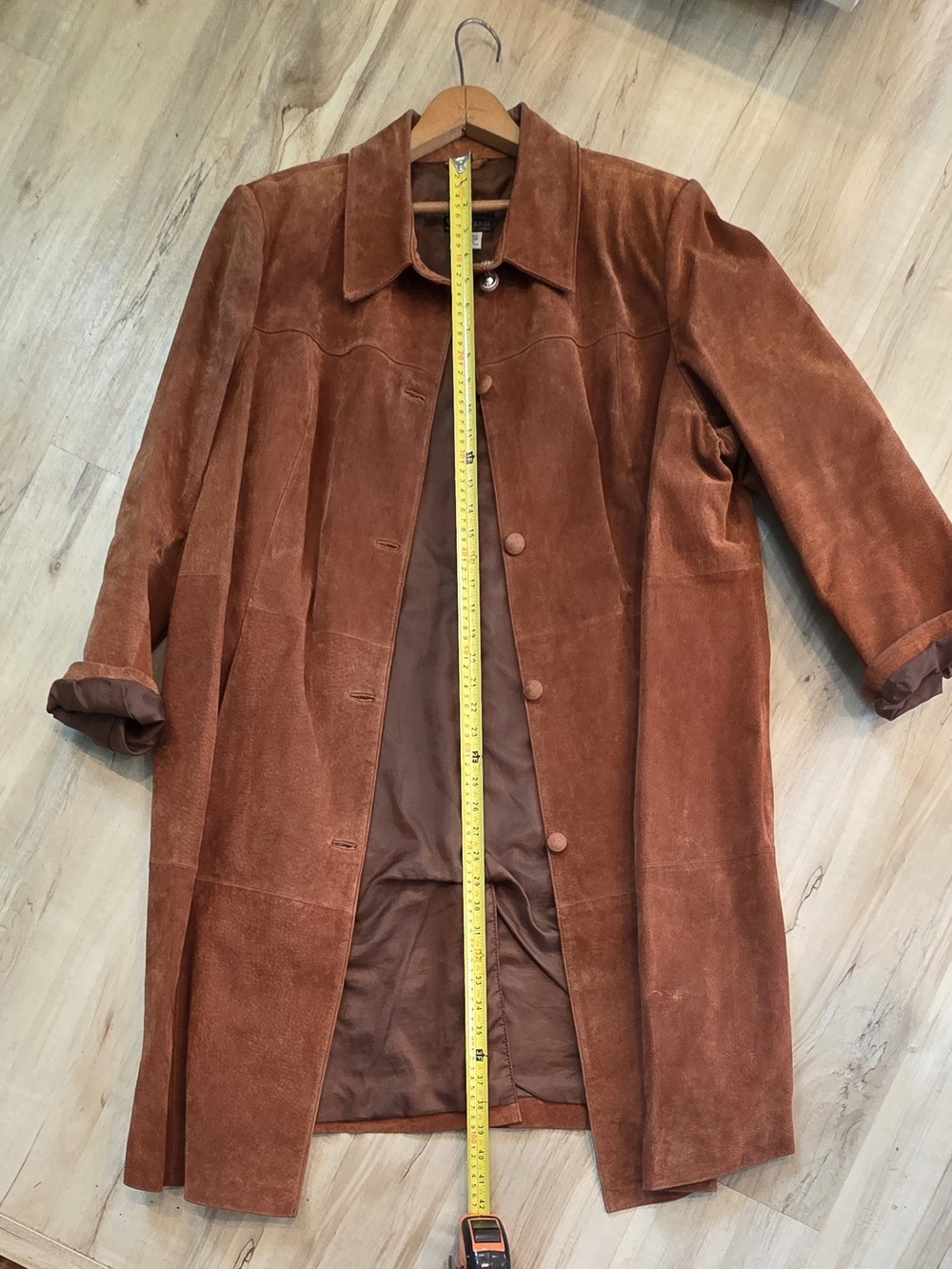 Men's Suede Trench Coat in Rust Brown
